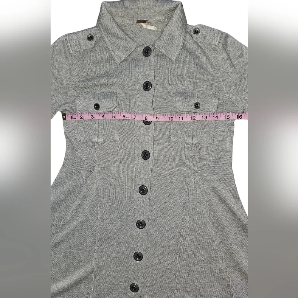 Free People Gray Military Button Front Fit & Flare Sweater Dress Jacket Sz S - Picture 12 of 16